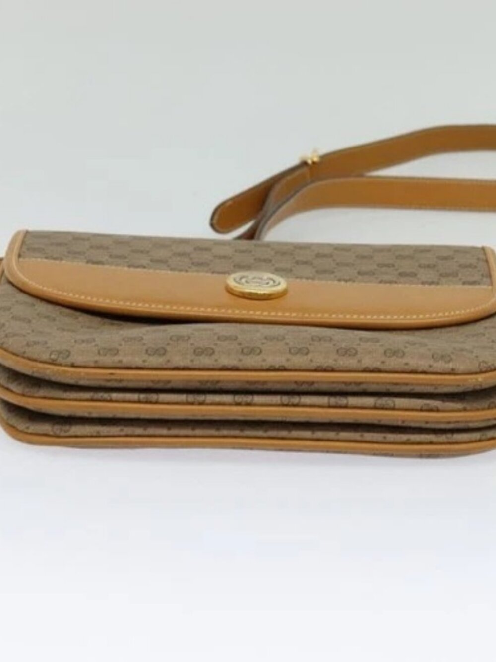 GUCCI Micro GG Supreme Shoulder Bag PVC Brown Gold Auth BA959 - Picture 5 of 16